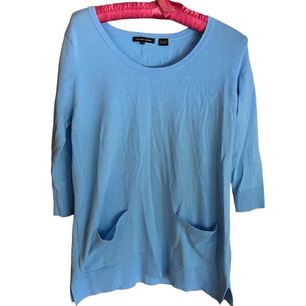 Jeanne Pierre light blue‎ boat neck sweater with front pockets women’s medium
